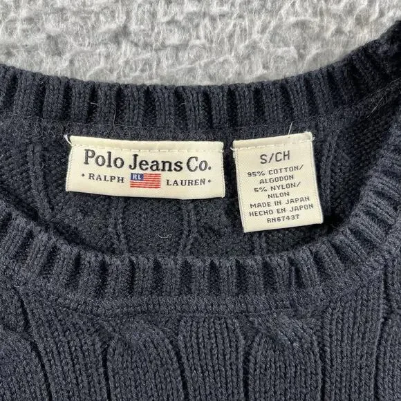 Polo Jeans Co Ralph Lauren Cable Knit Sweater Women Small Black Cotton 90s Y2K - Picture 2 of 8